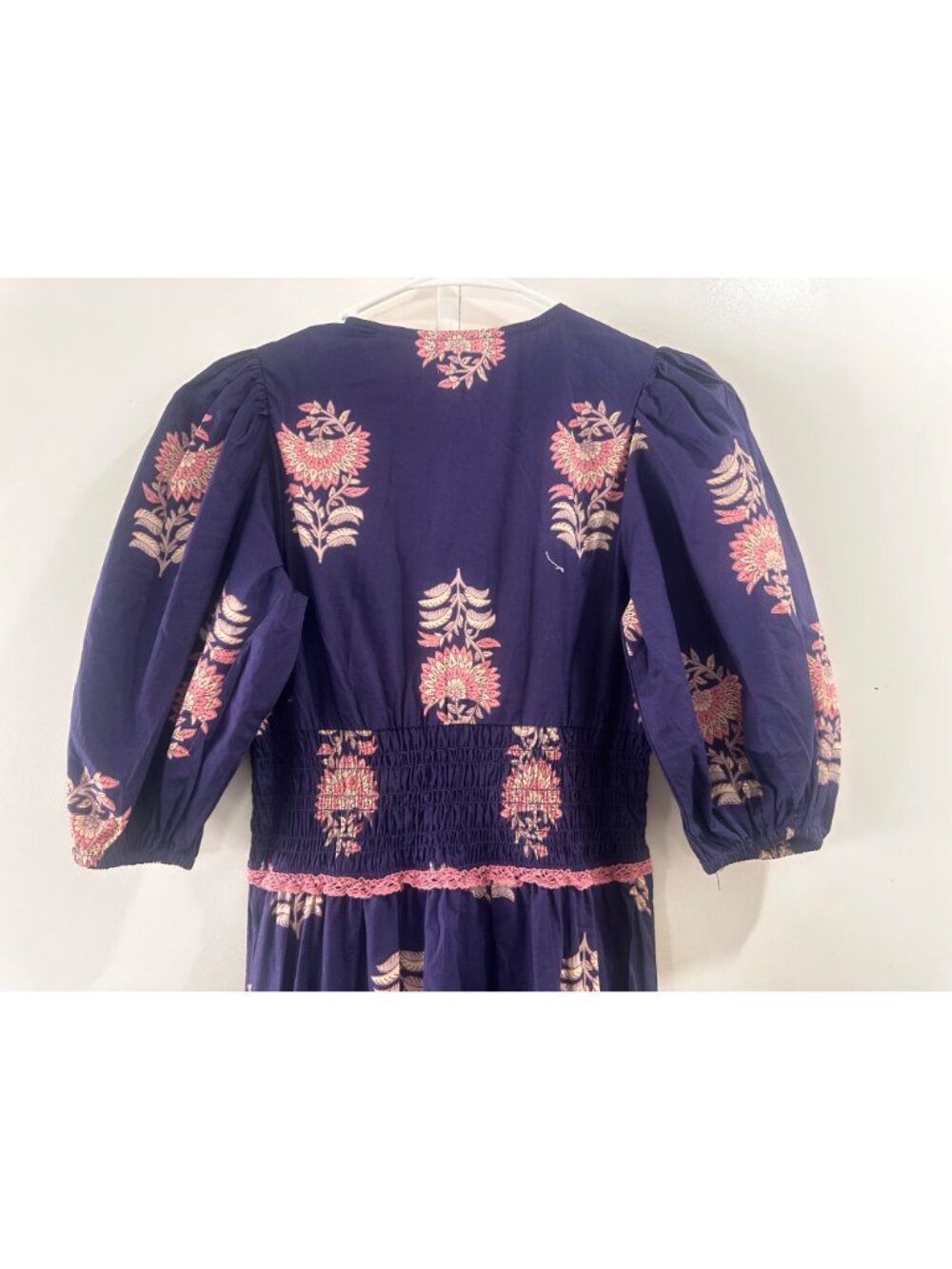 SONMER Peasant Magnolia Maxi Dress Small Womens Purple Ballon Sleeves Smocked - Picture 14 of 16